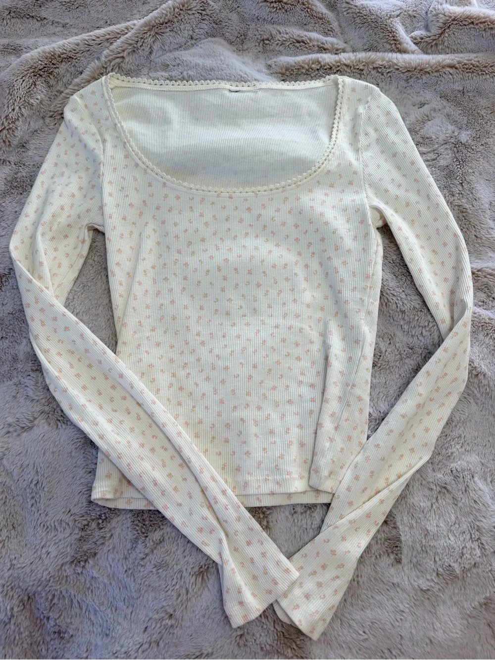 H&M Floral Ribbed Long Sleeve Tops Lot 2 Small Coquette Y2K Lace Trim coquette